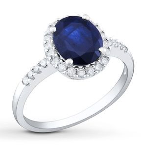 Diamond and Blue Sapphire 14k Gold engagement Ring